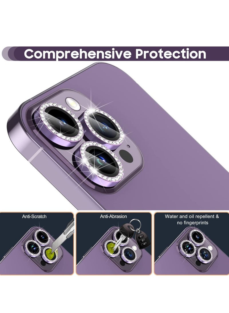 ELTRAZONE iPhone 14 Pro 6.1 inch /14 Pro Max 6.7 inch Camera Lens Protector, Set with Diamonds Bling Camera Cover Tempered Glass for iPhone 14 Pro Max /14 Pro [Perfectly Fit] - Diamond Purple - Image 4