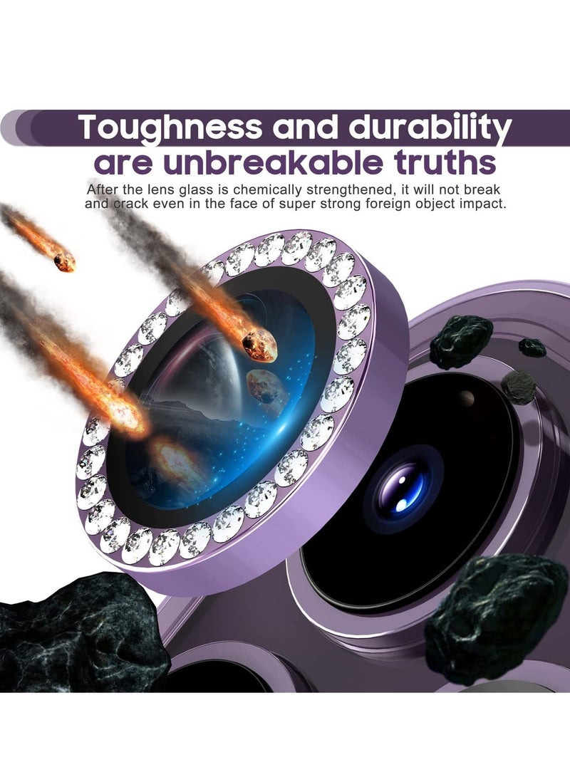 ELTRAZONE iPhone 14 Pro 6.1 inch /14 Pro Max 6.7 inch Camera Lens Protector, Set with Diamonds Bling Camera Cover Tempered Glass for iPhone 14 Pro Max /14 Pro [Perfectly Fit] - Diamond Purple - Image 3