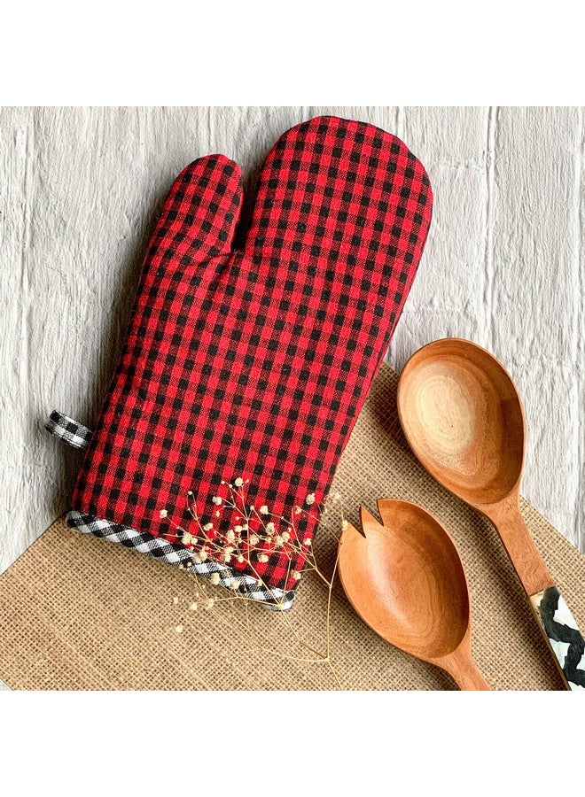 PIXEL HOME DECOR Oven Mitten (Oven Mitten Pack of 2, Red & Black) (Red & Black, 18X30) - Image 4