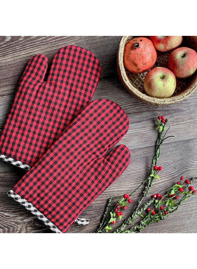 PIXEL HOME DECOR Oven Mitten (Oven Mitten Pack of 2, Red & Black) (Red & Black, 18X30) - Image 1
