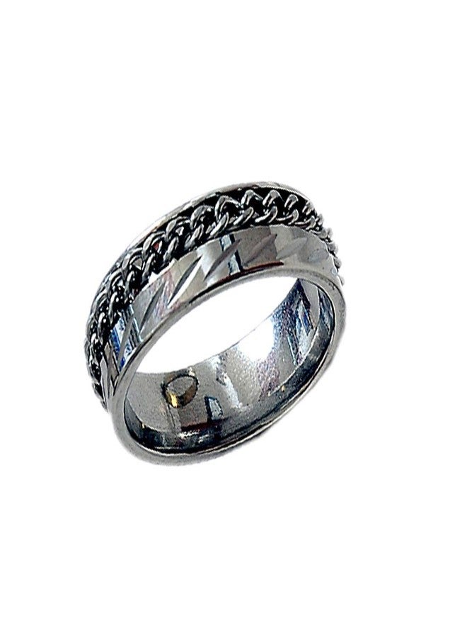 One Point Collections Sliver Stud Chain Ring Wide for Men and Boys (Size - 21) - Image 1