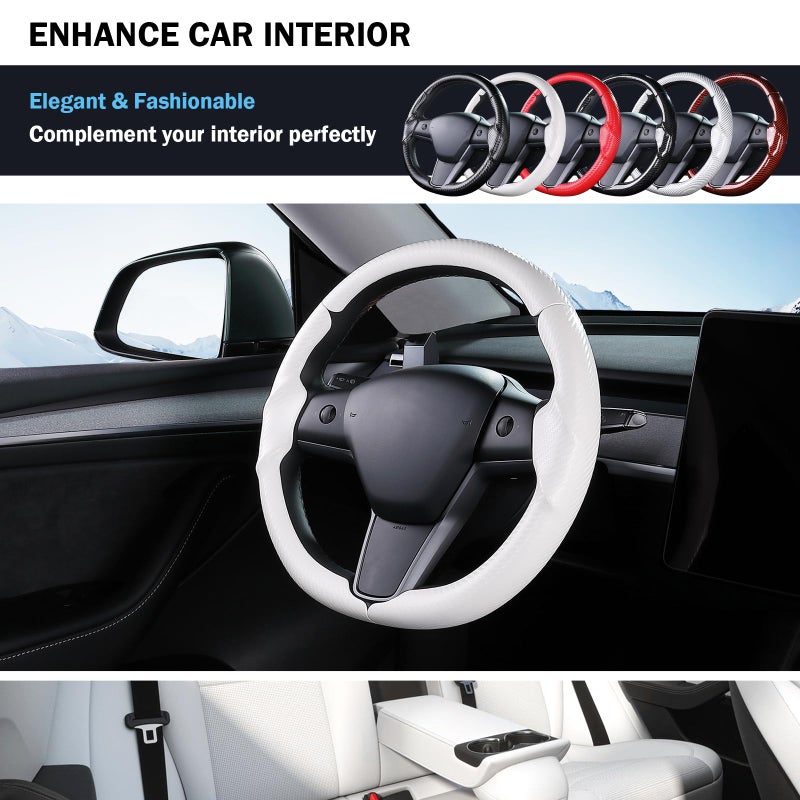 Aimato Steering Wheel Cover for Tesla Model 3 (2017-2023) / Model Y (2020-2024),Anti-Slip,Comfortable Grip, Breathable,Customized for Tesla Model 3/Y Accessories,Matte White - Image 5
