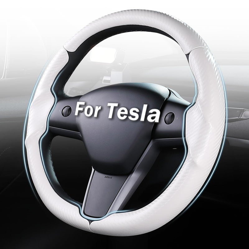 Aimato Steering Wheel Cover for Tesla Model 3 (2017-2023) / Model Y (2020-2024),Anti-Slip,Comfortable Grip, Breathable,Customized for Tesla Model 3/Y Accessories,Matte White - Image 1