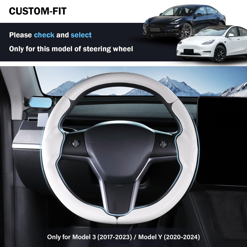 Aimato Steering Wheel Cover for Tesla Model 3 (2017-2023) / Model Y (2020-2024),Anti-Slip,Comfortable Grip, Breathable,Customized for Tesla Model 3/Y Accessories,Matte White - Image 2
