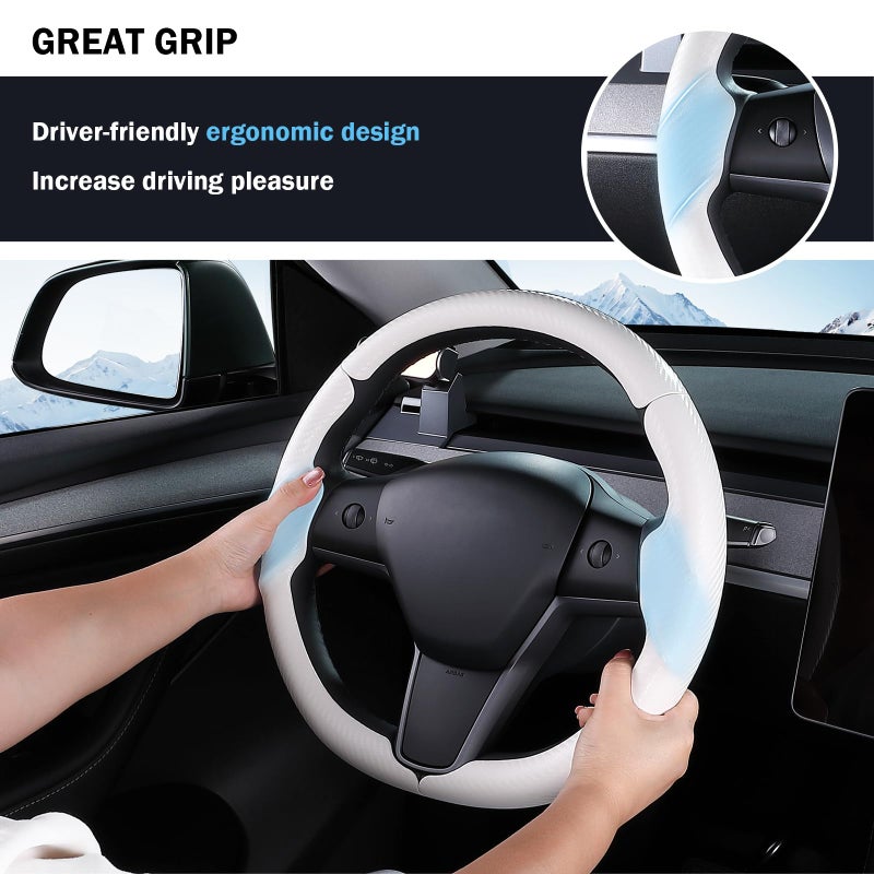 Aimato Steering Wheel Cover for Tesla Model 3 (2017-2023) / Model Y (2020-2024),Anti-Slip,Comfortable Grip, Breathable,Customized for Tesla Model 3/Y Accessories,Matte White - Image 4