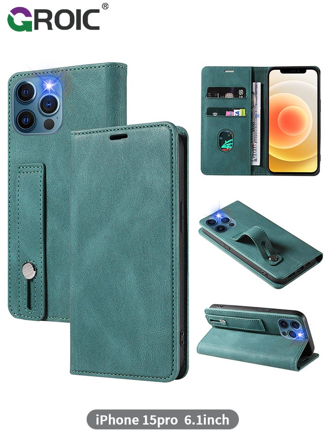 GROIC For iPhone 15 Pro Case,Luxury Leather Wallet Cover, Leather Wallet Case Classic Design with Card Slot and Magnetic Flip Flip Folding Case for iPhone 15 Pro Phone Shell 6.1''  - Image 1