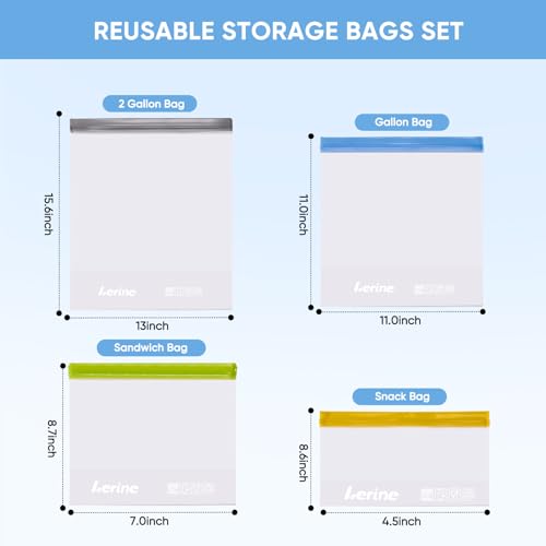 Lerine 6 Pack Reusable Freezer Bags 2 Gallon Stand-Up Dishwasher Safe, BPA-Free Reusable Gallon Bags, Leakproof Food Storage Bags for Meat Vegetables Bread Travel (Gray, 2Gallon) - Image 5