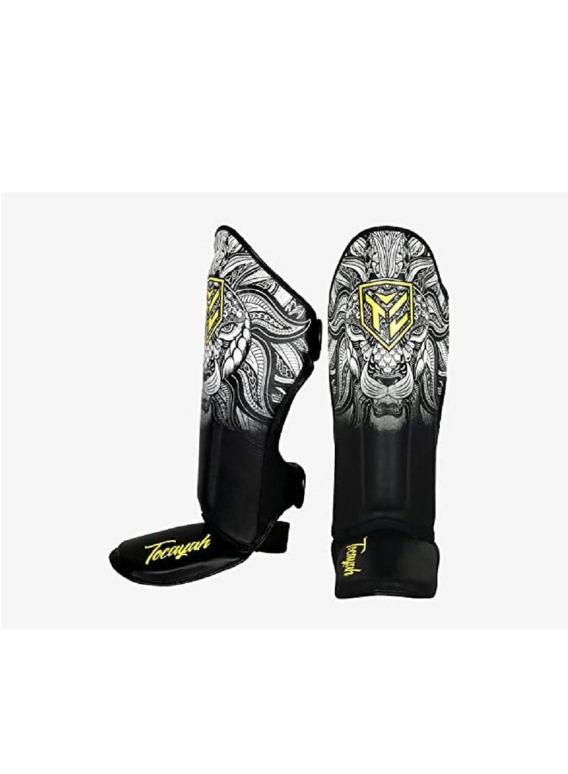 TOCAYAH Tocayah White Lion Shin Guard Limited Edition Boxing Training Safety Shin Guard | Tocayah Guards Martial Arts Boxing Gym Training Football Protective Sleeves Leg Pad