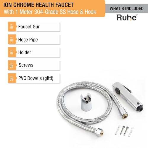 Ruhe® Ion Health Faucet Set for Bathroom/Handheld Jet Spray for Toilet | ABS Hand Shower Spray Gun with 304-Grade Stainless Steel Flexible Shower Tube 1 Meter and Wall Hook/Holder - Image 3