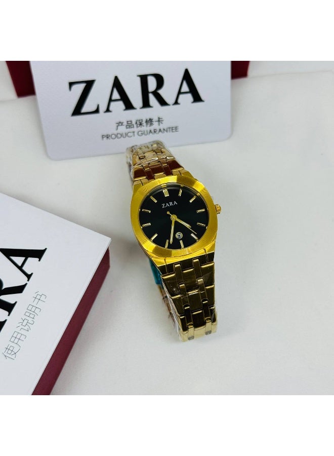 ZARA Women's Modern Gold-Tone Quartz Watch, Black Dial with Date Window