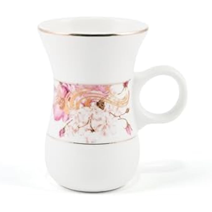 rayihni Pink Flowers Design Porcelain Tea And Coffee Serving Set 51Pieces Ivory - Image 5