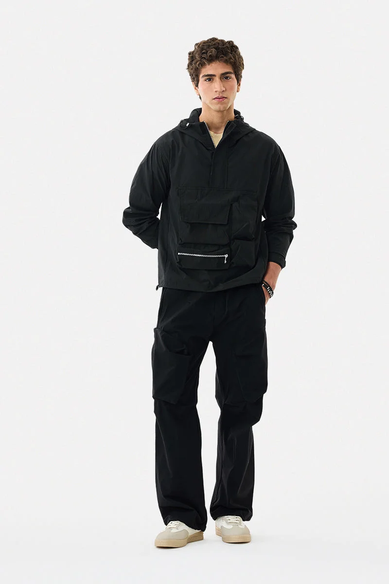 SNITCH Black Solid Long Sleeve Regular Fit Streetwear Jacket