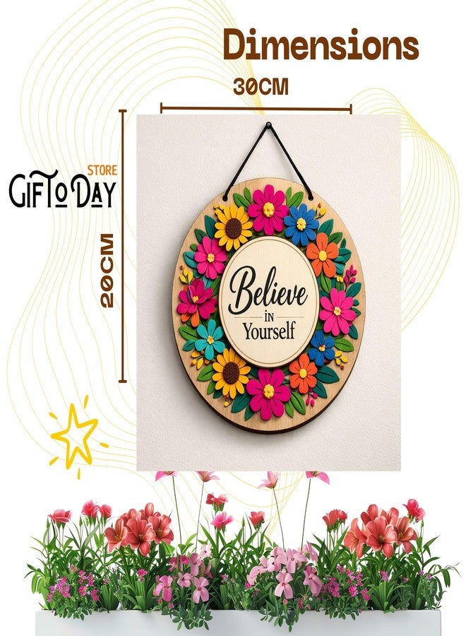 GIFTODAY لوحة جدارية خشبية دائرية من جيفت توداي لتزيين المنزل | اقتباسات ملهمة، لافتة ترحيب، أجواء إيجابية وديكور جداري ماندالا زهري لغرفة المعيشة، غرفة النوم، المدخل والمكتب (زهور ملونة) - Image 2