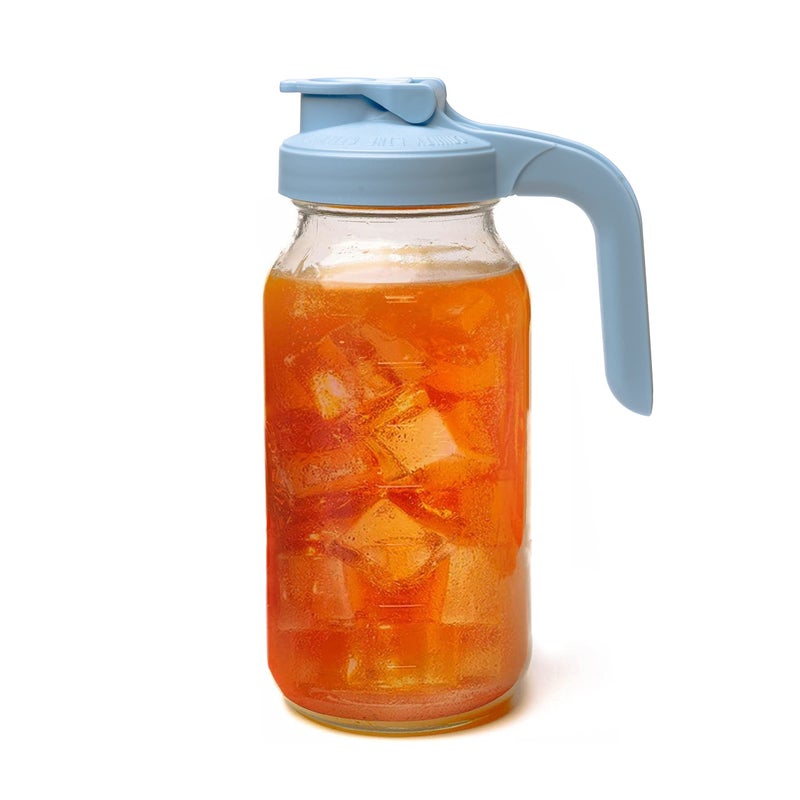 County Line Kitchen Glass Mason Jar Pitcher with Lid - Wide Mouth, 2 Quart (64 oz) - Heavy Duty, Leak Proof - Sun & Iced Tea Pitcher, Cold Brew Coffee, Breast Milk Storage, Water - Sky Blue - Image 1