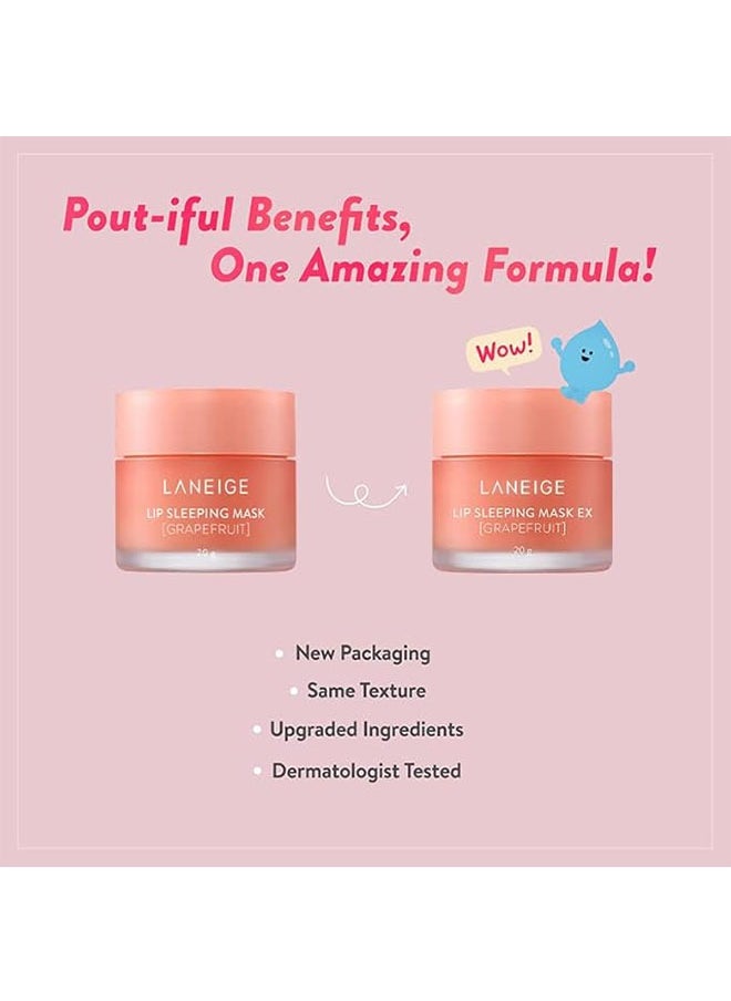 LANEIGE Lip Sleeping Mask EX Grapefruit 20g, Moisturizing Lip Treatment with Vitamin C + Shea Butter for Soft Hydrated Lips, Overnight Repair, Lip Balm For Dry Chapped Lips, Lasting Hydration  - Image 2
