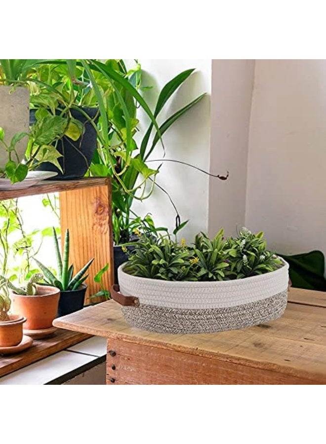 Oradrem Oradrem Woven Storage Basket for Toilet Tank Top, Farmhouse Home Decor Organizing Basket for Bathroom, Table and Counter 13"x5.9"x4" Apricot Stitching White  - Image 4