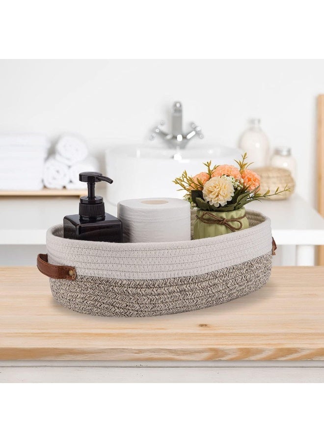 Oradrem Oradrem Woven Storage Basket for Toilet Tank Top, Farmhouse Home Decor Organizing Basket for Bathroom, Table and Counter 13"x5.9"x4" Apricot Stitching White  - Image 2