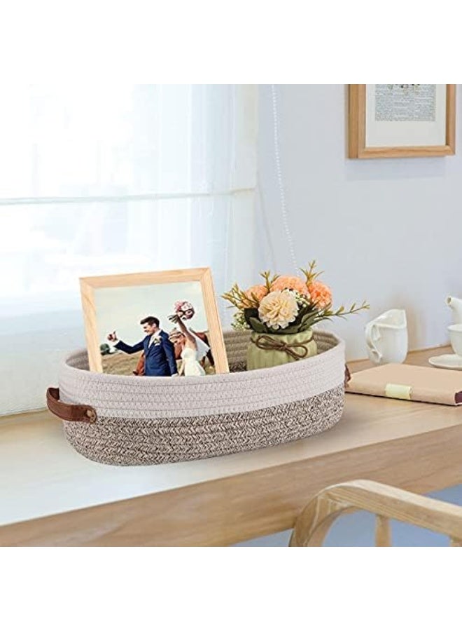 Oradrem Oradrem Woven Storage Basket for Toilet Tank Top, Farmhouse Home Decor Organizing Basket for Bathroom, Table and Counter 13"x5.9"x4" Apricot Stitching White  - Image 3