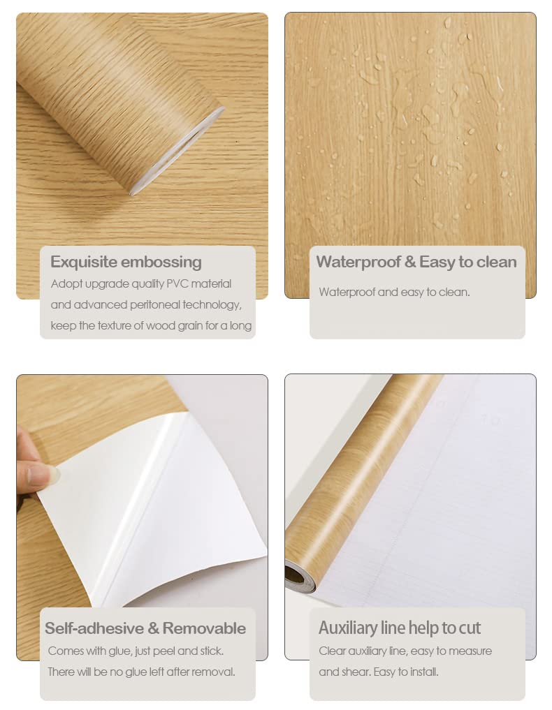 Sevalo Wood Contact Paper Wood Peel and Stick Wallpaper Light Wooden Grain Contact Paper for Cabinets and Drawers Self Adhesive Removable Wallpaper 17.7inW 118inL Oak Natural Easy to Install & Clean - Image 4