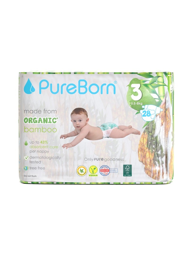 PureBorn Organic Diapers Size-3 5.5-8kg Single Pack Pineapple Print 28 Diapers - Image 1