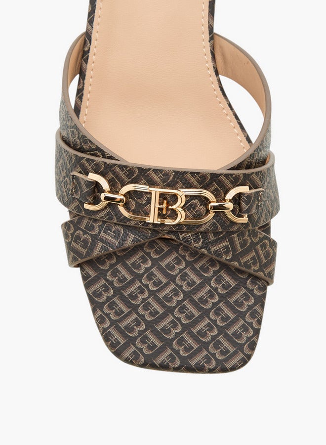 Flora Bella By Shoexpress Monogram Print Cross-Strap Sandals with Block Heels  - Image 4