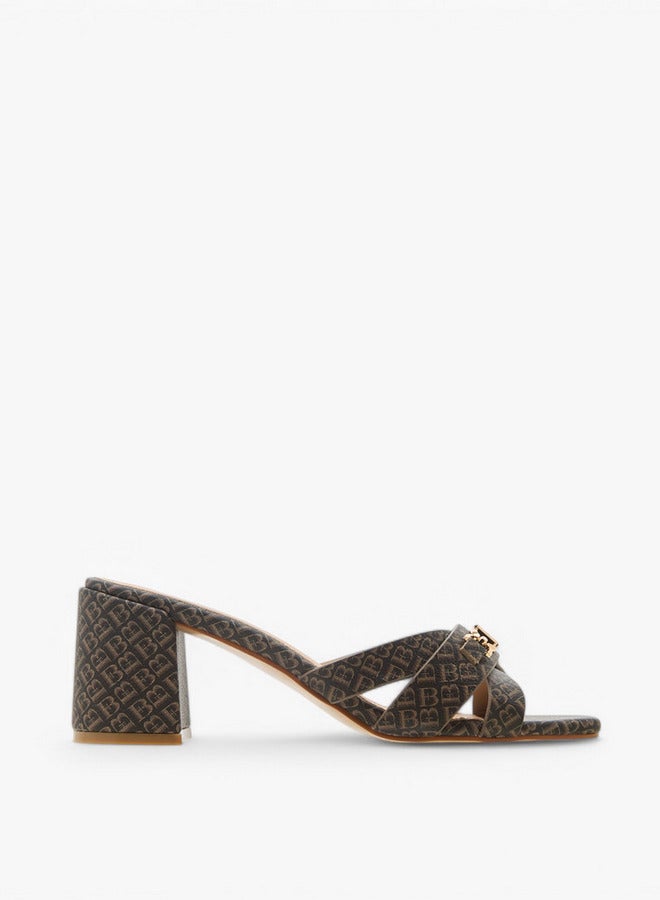 Flora Bella By Shoexpress Monogram Print Cross-Strap Sandals with Block Heels  - Image 3