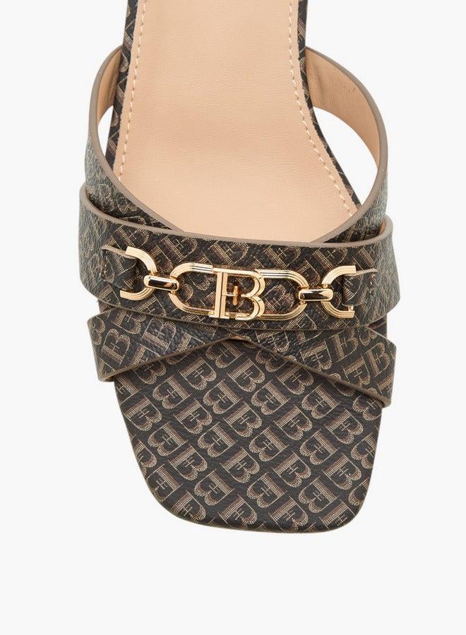 Flora Bella By Shoexpress Monogram Print Cross-Strap Sandals with Block Heels - Image 4