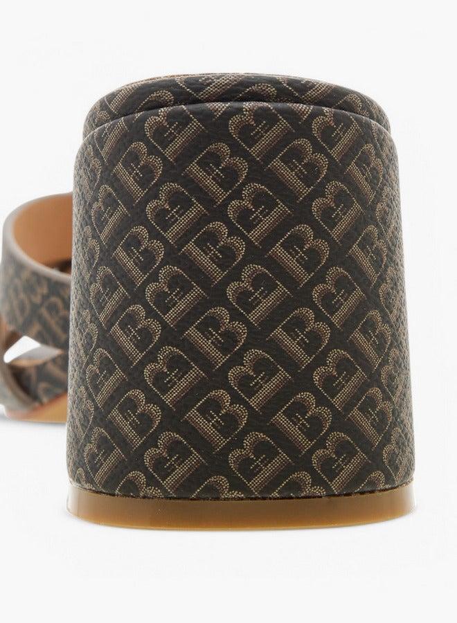 Flora Bella By Shoexpress Monogram Print Cross-Strap Sandals with Block Heels - Image 5