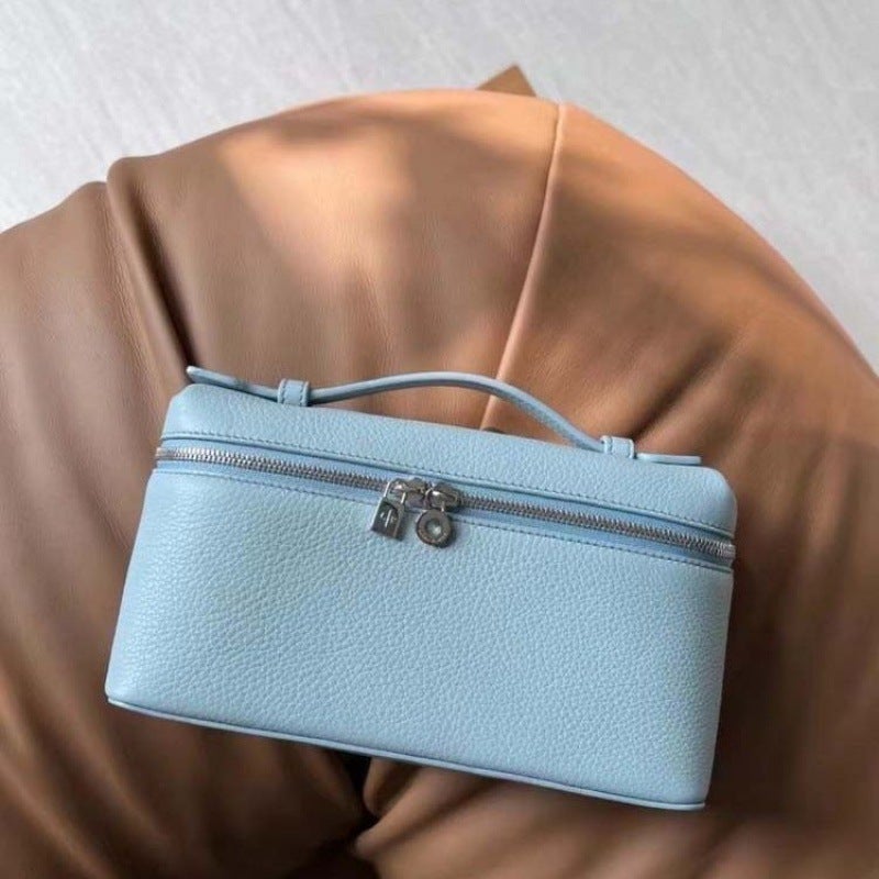 L19 Piana Leather Lunchbox Shoulder Bag Women Holy grail blue 