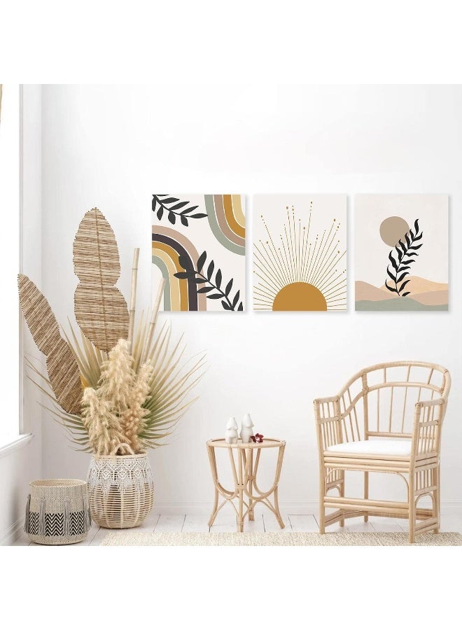 KBKBART Minimalist Boho Wall Art, Decor, Canvas Art Sun Moon Palm Leaf Mountain Rainbow Beige Artwork Prints, Neutral Geometric Mid-Century Modern Posters, yellow - Image 3