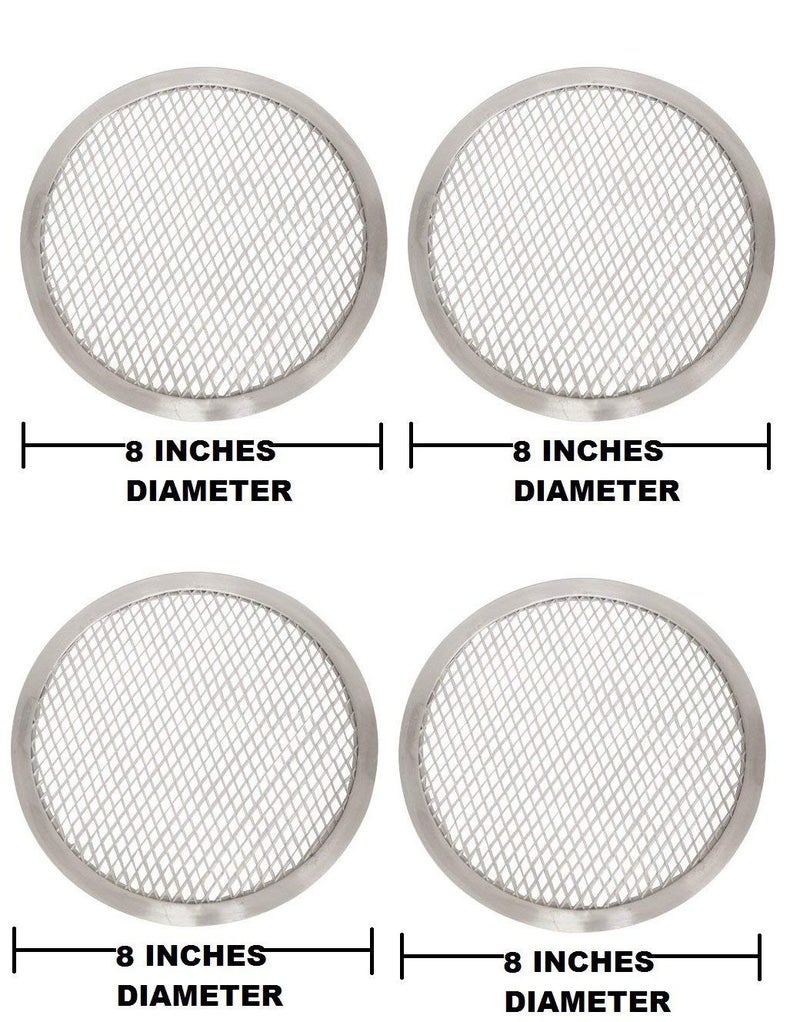 THW ® شاشة بيتزا من الألمنيوم 8 بوصات - مجموعة من 4 | حافة متينة وسلسة للاستخدام التجاري في الفنادق والمطاعم | توزيع حرارة سريع ومتساوي لقشور مخبوزة بشكل مثالي - Image 2