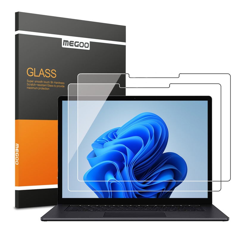 Megoo حماية شاشة ميغو لجهاز Surface Laptop 6/5 بحجم 13.5 بوصة، زجاج مقسى/تركيب سهل/شفاف للغاية/حواف مدورة، متوافق مع Microsoft Surface Laptop 4/3/2/1، عبوة من 2 - Image 1