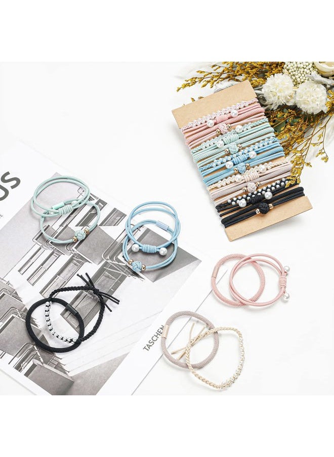 Lolalet - Hair Ties (20 Pcs, Style D) - Thicker, Stretchy, Durable, No Pull Nylon Hair Ponytail Holder for Women and Girls, Fit for Thin, Long, Curly Hair, Also as Bracelet, Macaron Color - Image 1