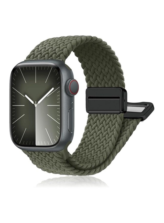 Magnetic Braided Solo Loop Band Compatible with Apple Watch Series 10 49mm 46mm 45mm 44mm 42mm for Women Men, Stretchy Nylon Elastic Sport Strap-Green  - Image 1