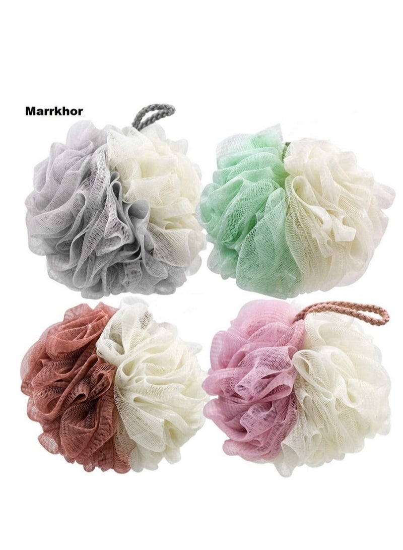Marrkhor Bath/Shower Sponge Loofah - Mesh Pouf Shower Ball Body Scrubber for Women & Men, for All Skins Loofah Sponge Skincare Tool (4pcs) - Image 1