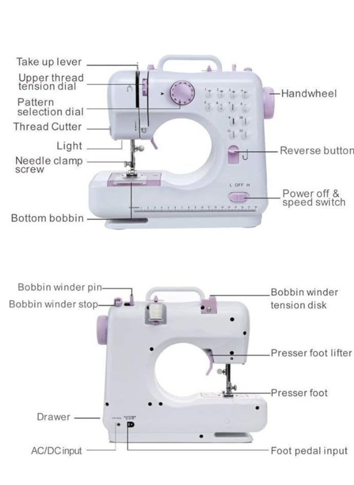 Aralifes - Electrical Sewing Machine Mini Multi-Function Household Sewing Machine Built In Stitch Patterns White/Purple - Image 1