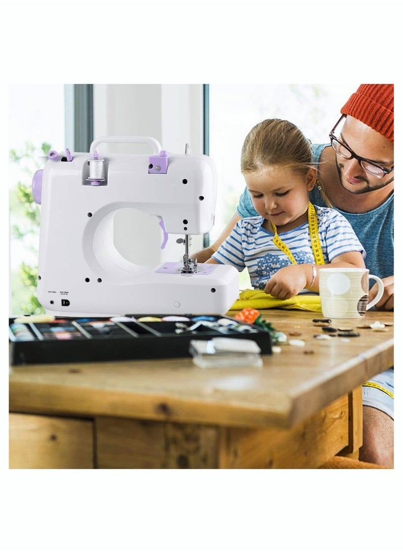 Aralifes - Electrical Sewing Machine Mini Multi-Function Household Sewing Machine Built In Stitch Patterns White/Purple - Image 1