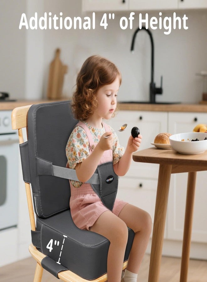 YONTINY Toddler Booster Seat for Kitchen Chair with Removable Backrest & Adjustable Straps, PU Portable Waterproof & Non-Slip Booster Seat for Dining Table, Travel Child Eating Cushion - Dark Grey - Image 4