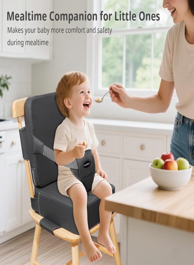 YONTINY Toddler Booster Seat for Kitchen Chair with Removable Backrest & Adjustable Straps, PU Portable Waterproof & Non-Slip Booster Seat for Dining Table, Travel Child Eating Cushion - Dark Grey - Image 3