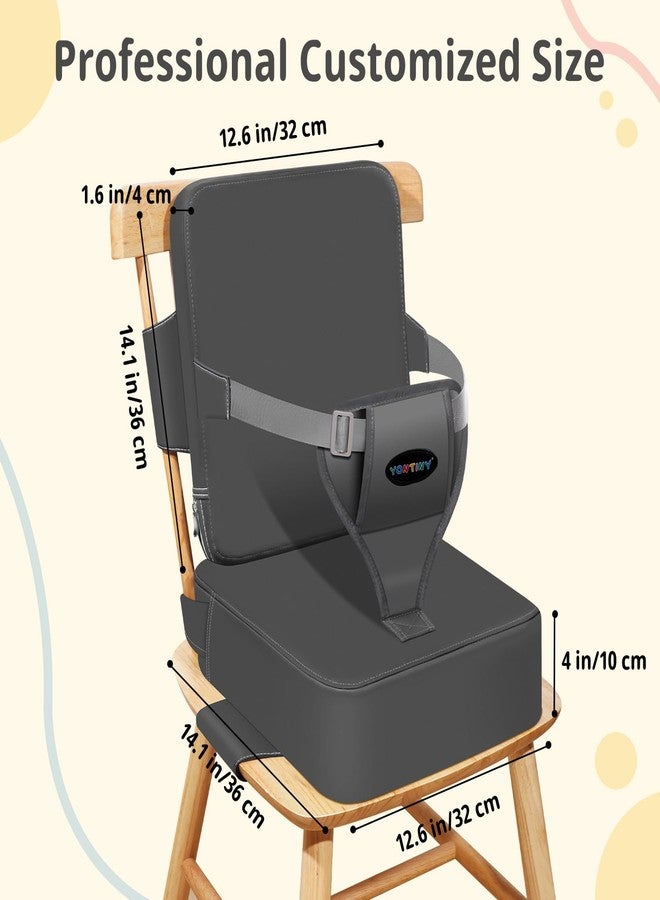 YONTINY Toddler Booster Seat for Kitchen Chair with Removable Backrest & Adjustable Straps, PU Portable Waterproof & Non-Slip Booster Seat for Dining Table, Travel Child Eating Cushion - Dark Grey - Image 2
