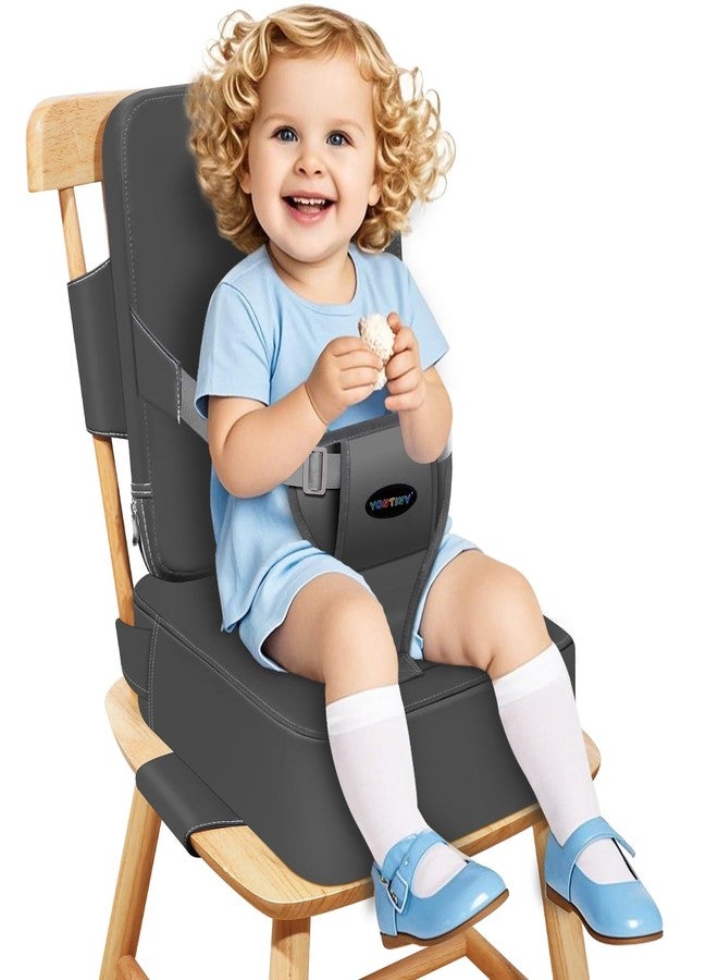 YONTINY Toddler Booster Seat for Kitchen Chair with Removable Backrest & Adjustable Straps, PU Portable Waterproof & Non-Slip Booster Seat for Dining Table, Travel Child Eating Cushion - Dark Grey - Image 1