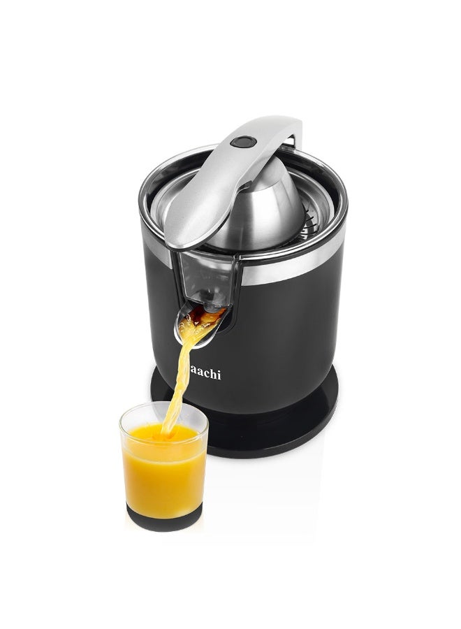 Saachi Citrus Juicer NL-CJ-4072-BK, 450W Powerful Motor, Automatic Citrus Squeezer with Stainless Steel Filter, Anti-Drip Spout, 2 Press Cones for Orange & Lemon Juice, Black 200 W NL-CJ-4072-BK Black - Image 1