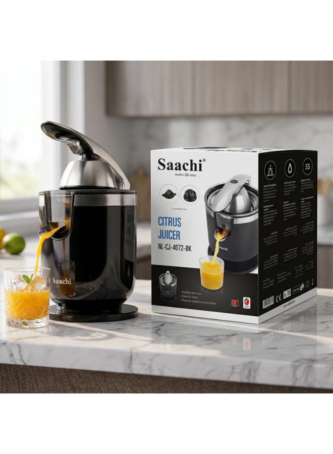 Saachi Citrus Juicer NL-CJ-4072-BK, 450W Powerful Motor, Automatic Citrus Squeezer with Stainless Steel Filter, Anti-Drip Spout, 2 Press Cones for Orange & Lemon Juice, Black 200 W NL-CJ-4072-BK Black - Image 2