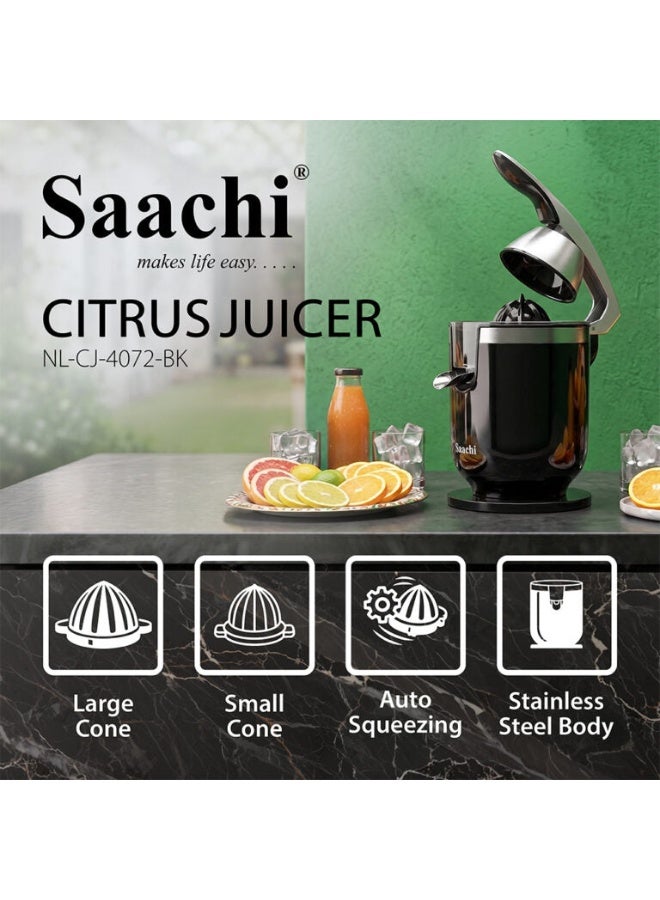 Saachi Citrus Juicer NL-CJ-4072-BK, 450W Powerful Motor, Automatic Citrus Squeezer with Stainless Steel Filter, Anti-Drip Spout, 2 Press Cones for Orange & Lemon Juice, Black 200 W NL-CJ-4072-BK Black - Image 5