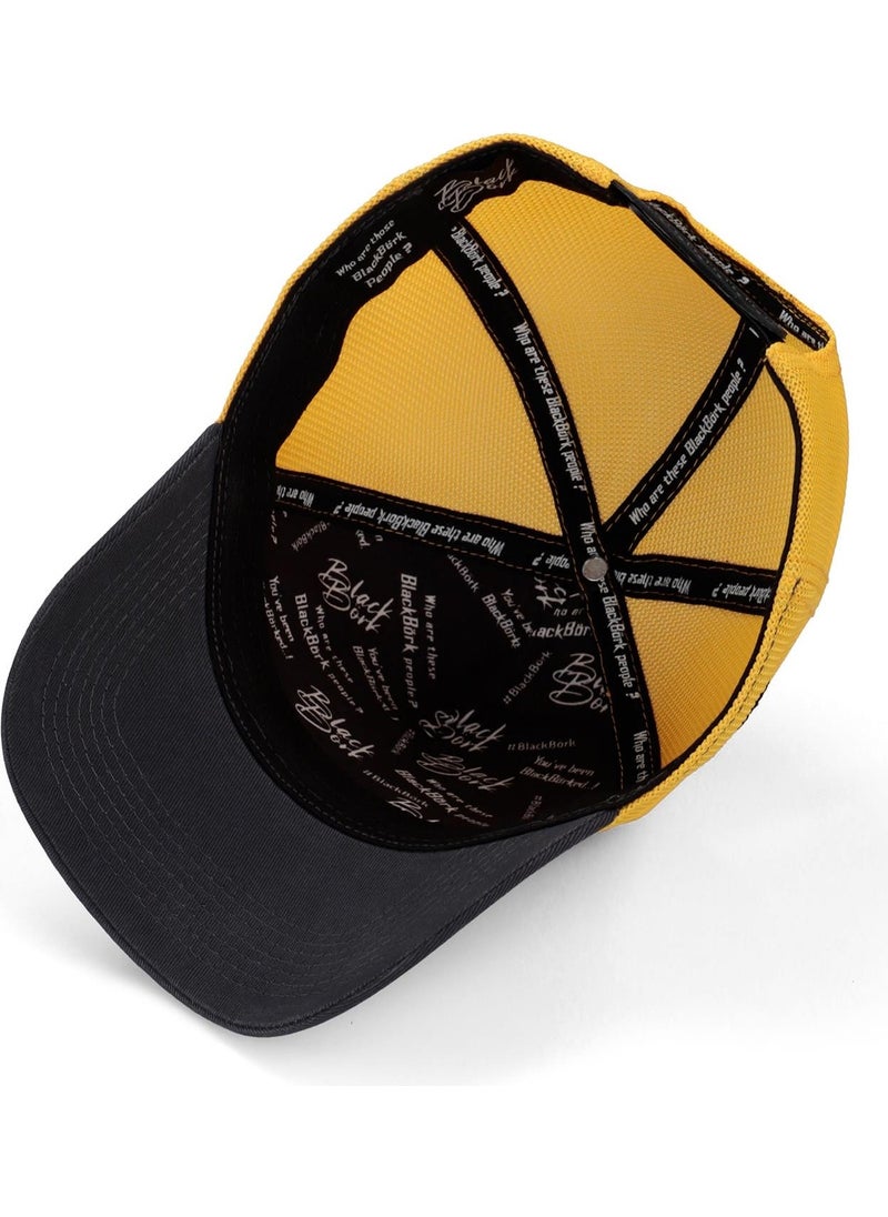 Black Börk Blackbörk V1 Trucker Lion - Unisex Dark Anthracite-Yellow Hat (Cap) with 6 Code Logo  - Image 3