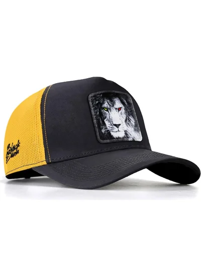 Black Börk Blackbörk V1 Trucker Lion - Unisex Dark Anthracite-Yellow Hat (Cap) with 6 Code Logo