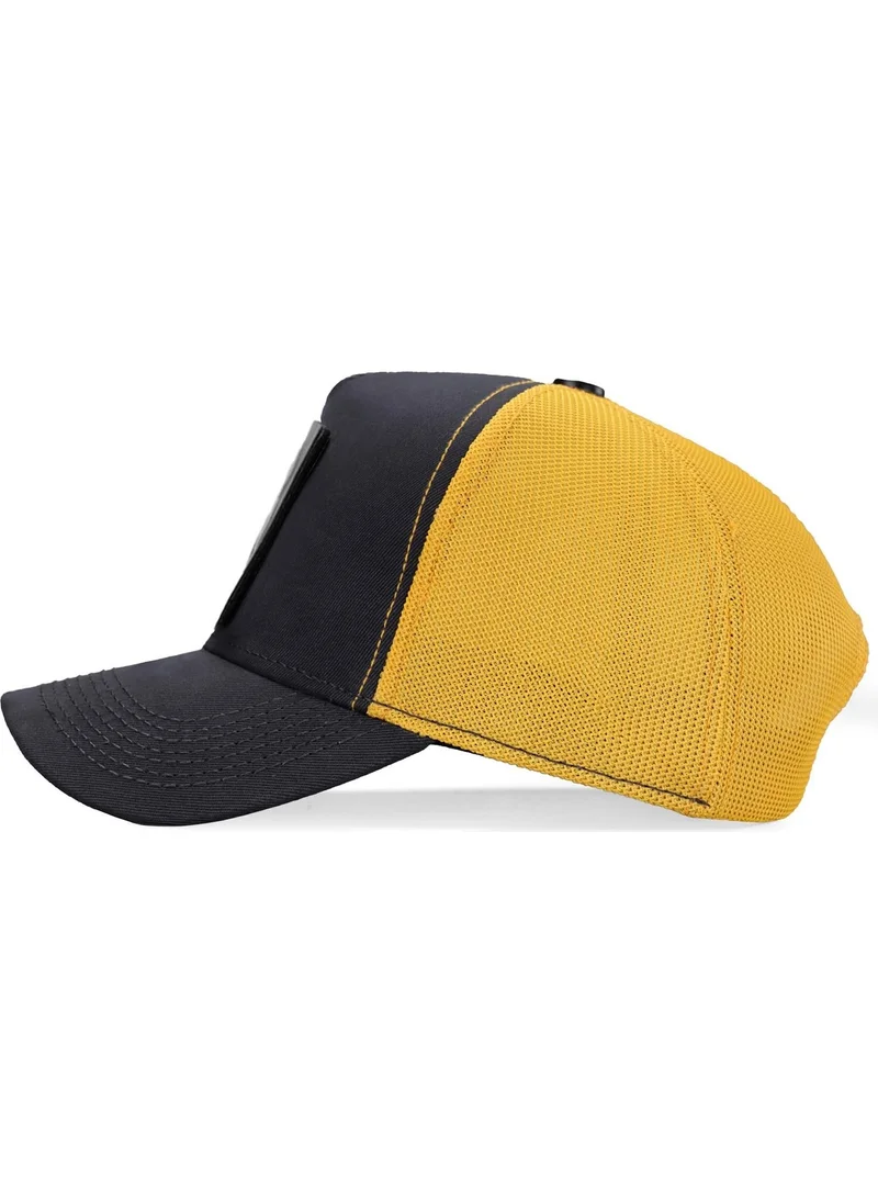 Black Börk Blackbörk V1 Trucker Lion - Unisex Dark Anthracite-Yellow Hat (Cap) with 6 Code Logo