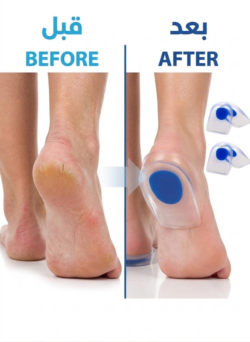 Silicone heel pads for foot pain and cracked heels – comfortable cushioning to absorb shock and reduce pressure during walking and long periods of standing – suitable for men and women – 1 pair - Image 1