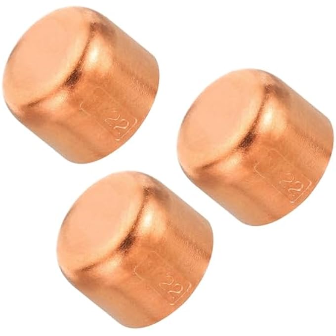 7/8" ID COPPER PIPE END CAP, 3PCS COPPER FITTING CAP SWEAT PLUG SOLDER CONNECTION FOR WATER PIPE PLUMBING HVAC AIR CONDITIONER - Image 1