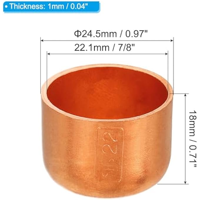 7/8" ID COPPER PIPE END CAP, 3PCS COPPER FITTING CAP SWEAT PLUG SOLDER CONNECTION FOR WATER PIPE PLUMBING HVAC AIR CONDITIONER - Image 3